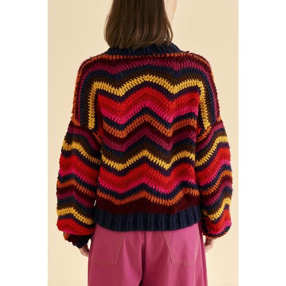FARM Rio_Colorful Waves Crochet High Neck Sweater_Size XL - Picture 2 of 8